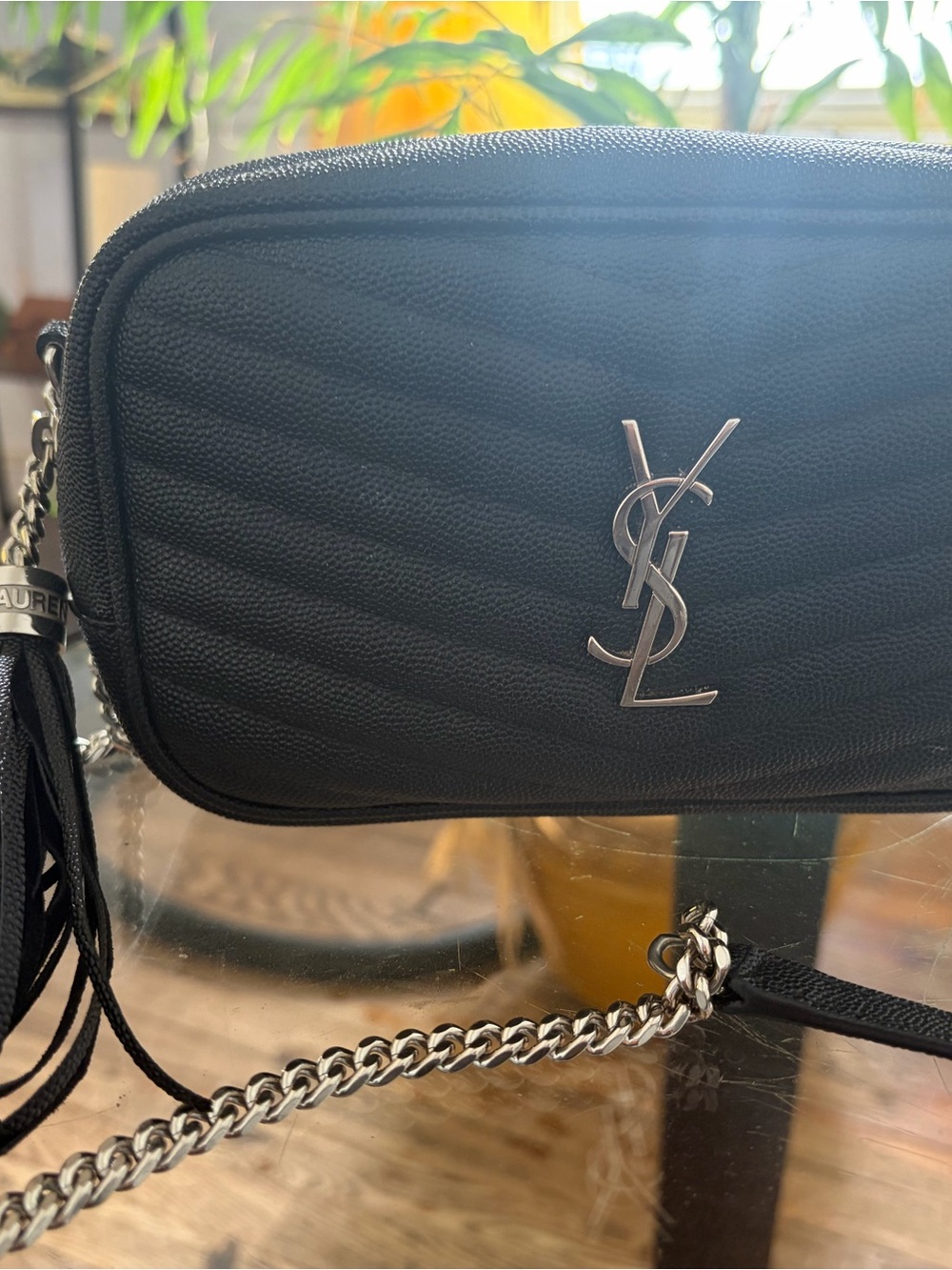 Saint Laurent Black Quilted Camera Crossbody with Silver YSL Logo